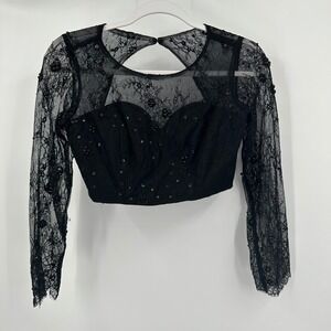 Nox Anabel Womens Whimsigoth Crop Top Size XS Lace Beaded Gothic Fairy Grunge